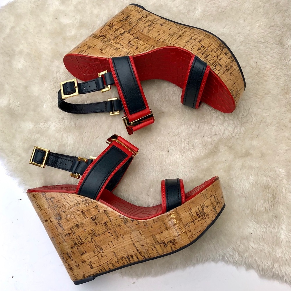 *Tory Burch | Red Navy Volcano Angeline Wedges 7.5 - Picture 5 of 14